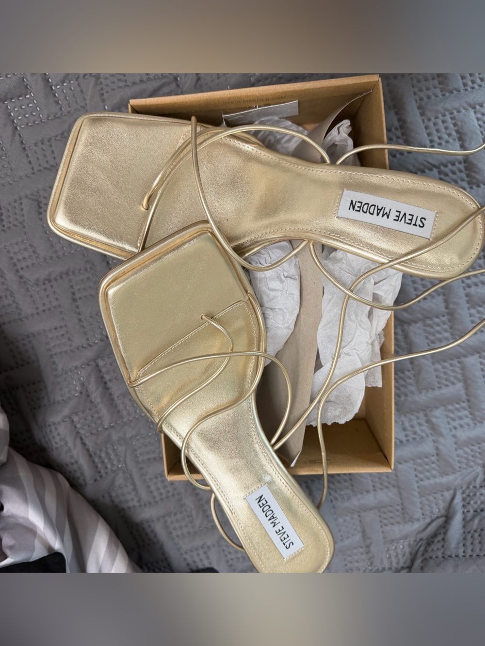 Steve Madden Gold Strappy Square-Toe Mules